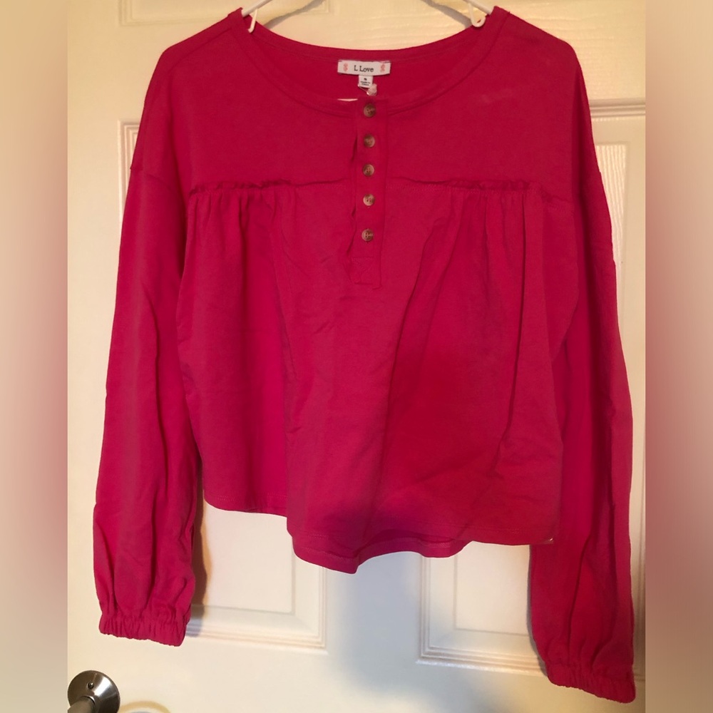 Hot pink NWT French Terry Bubble Sleeve Knit Top - Picture 2 of 7